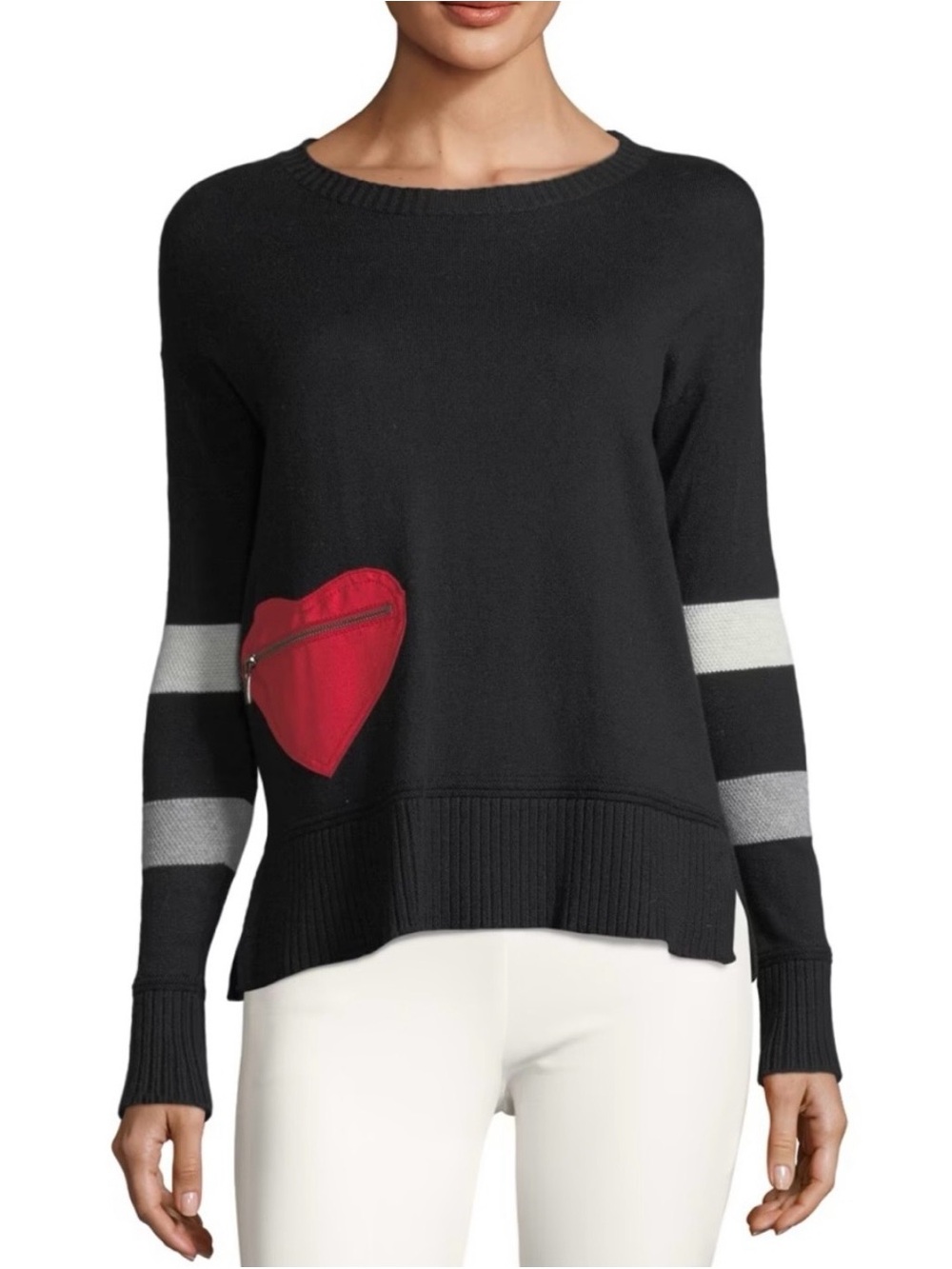 Lisa Todd Cotton Cashmere Sweater S Black Red Zip Pocket Stripe Heartthrob